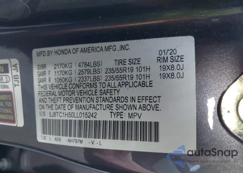 2020 Acura Rdx Technology Package from USA, damaged, VIN 5J8TC1H50LL015242